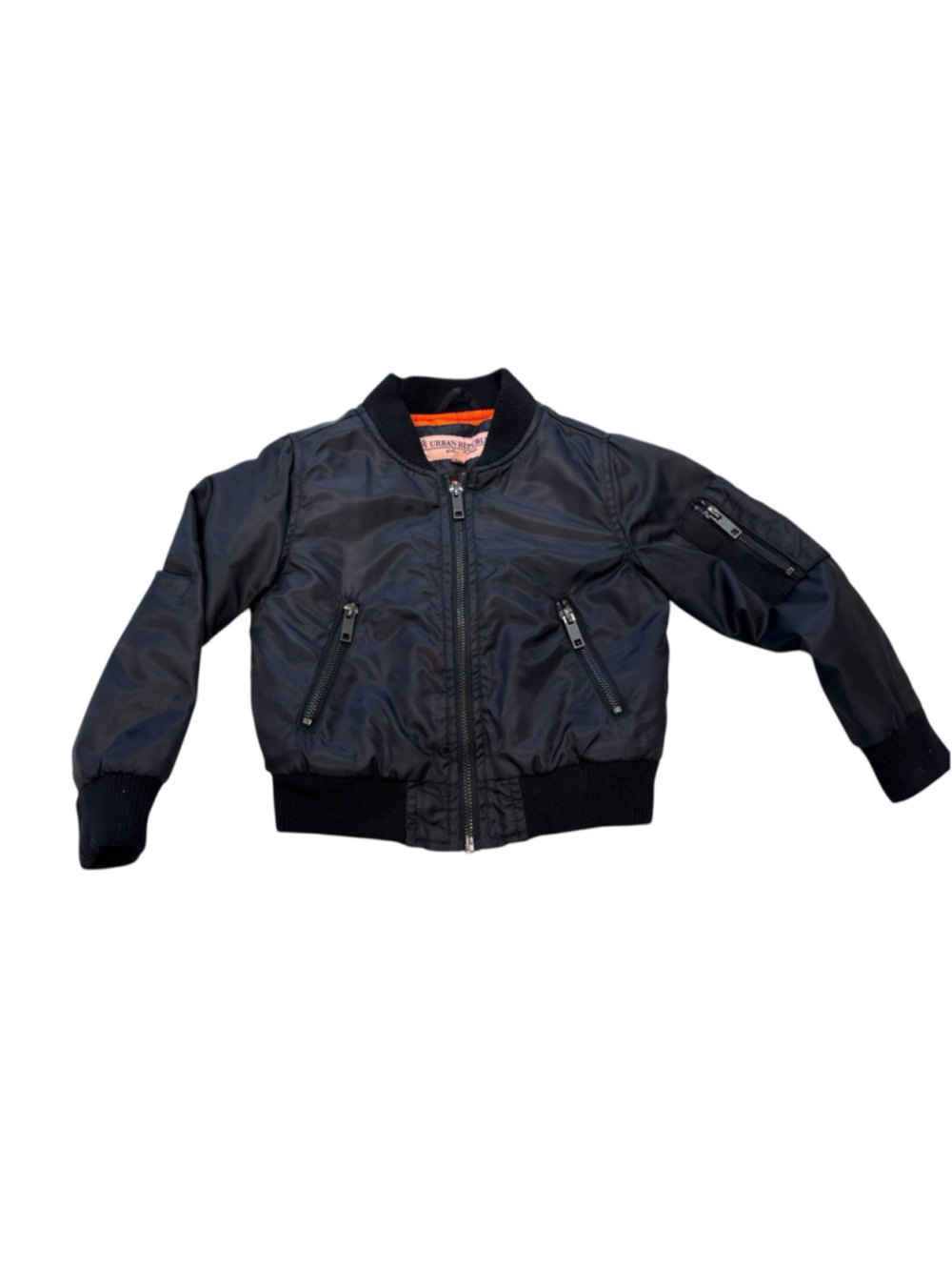 Urban Republic Kids Bomber Jacket 4T Black Orange Lining Full Zip Flight Coat